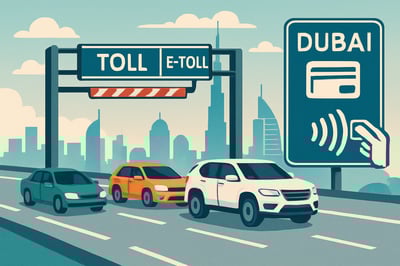 Illustration of Dubai toll roads and electronic payment services Illustration of Dubai toll roads and electronic payment services